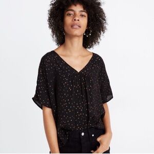 Madewell Rhyme Top Blouse Metallic Gold Dot Size Medium
